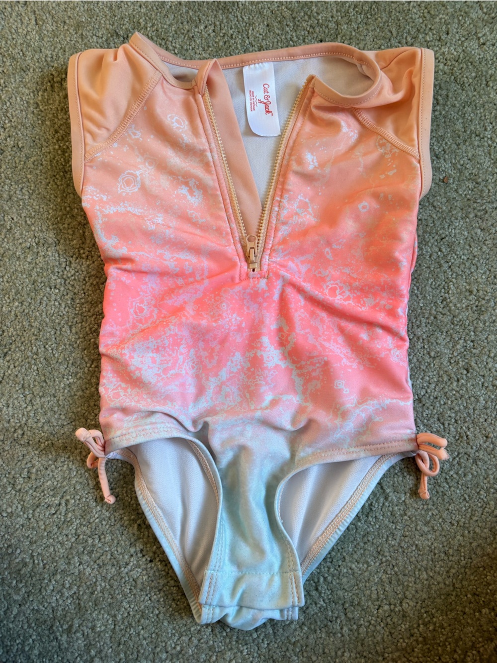 Cat & Jack Peach to Light Blue Ombre Girls One-Piece Swimsuit with Front Zip